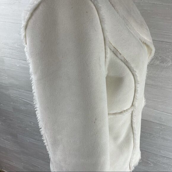 White House Black Market Ecru Faux Suede& Fur Coat - Picture 9 of 9